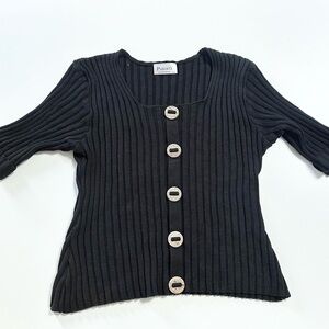 Putorti Ribbed Square Neck Wood Button Sweater Top